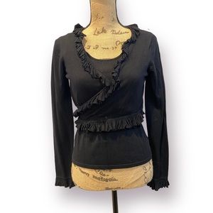 SHU SHU Black Ruffle Wrap Cardigan w/ Attached Tank Medium